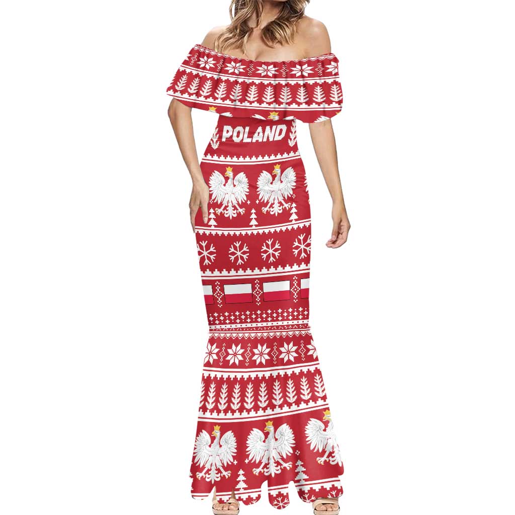 Poland Christmas Mermaid Dress Emblem With Flag Style - Wonder Print Shop