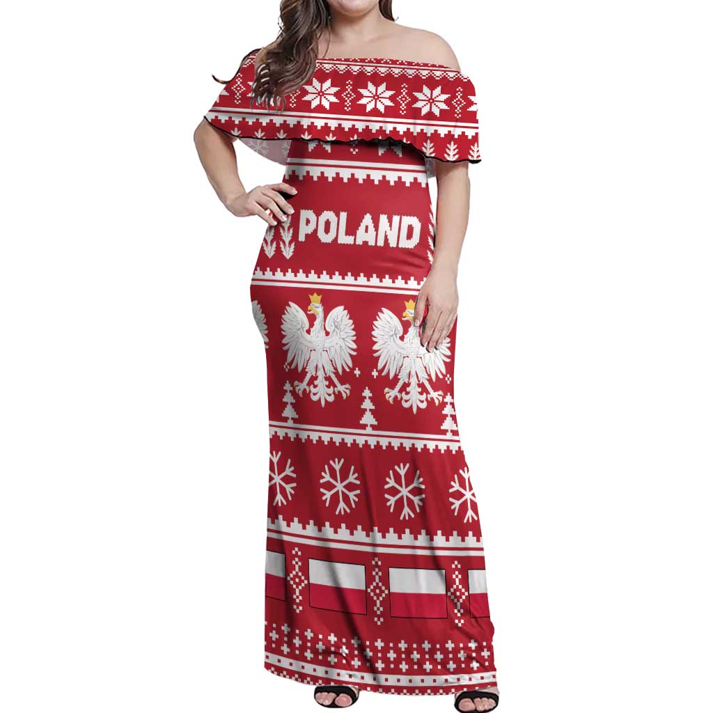 Poland Christmas Off Shoulder Maxi Dress Emblem With Flag Style - Wonder Print Shop