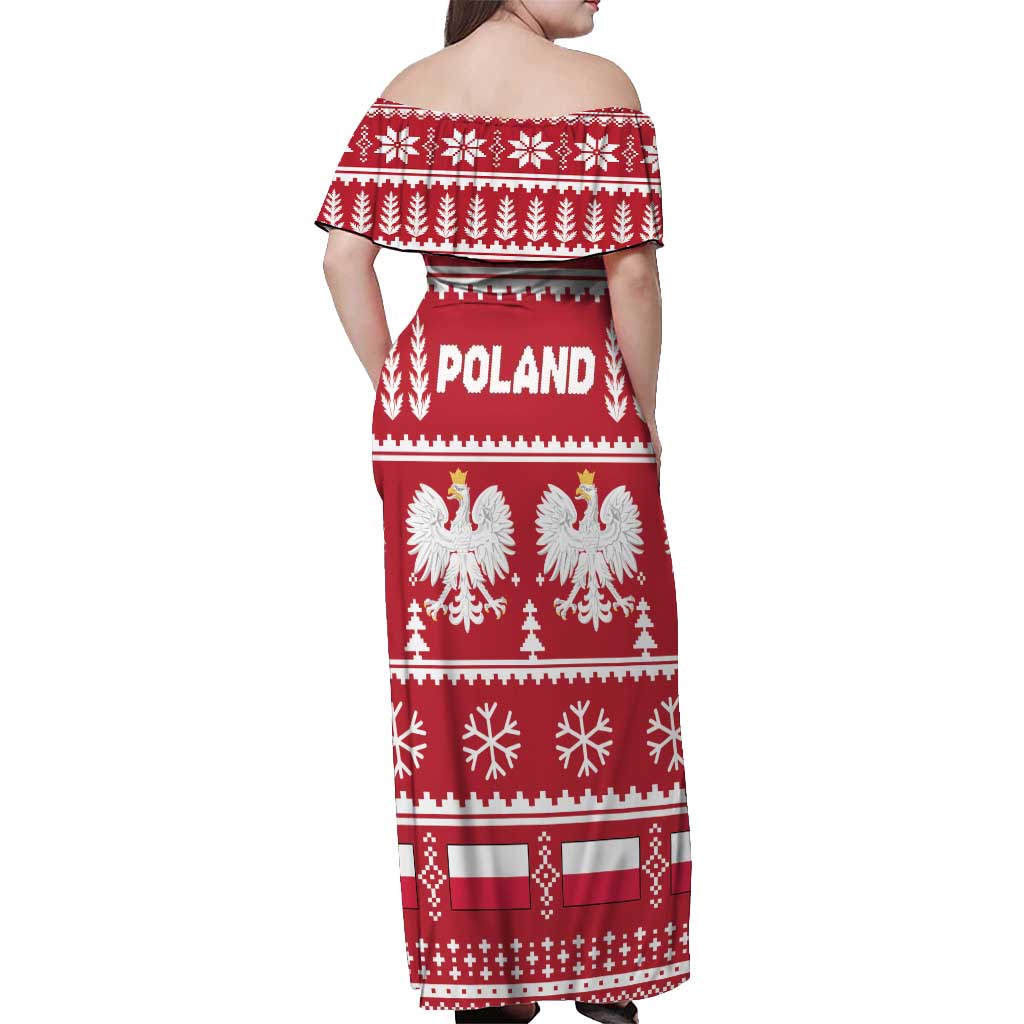 Poland Christmas Off Shoulder Maxi Dress Emblem With Flag Style - Wonder Print Shop