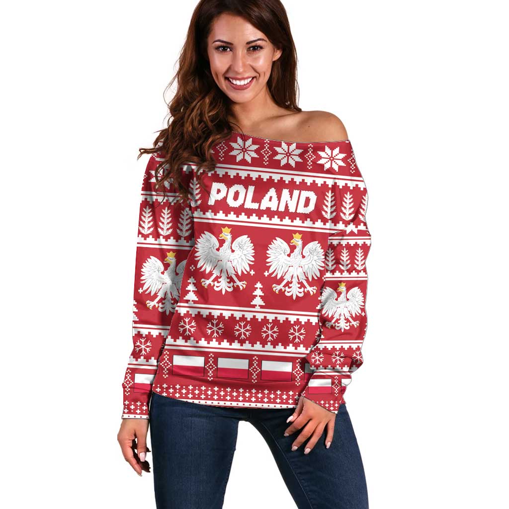 Poland Christmas Off Shoulder Sweater Emblem With Flag Style - Wonder Print Shop