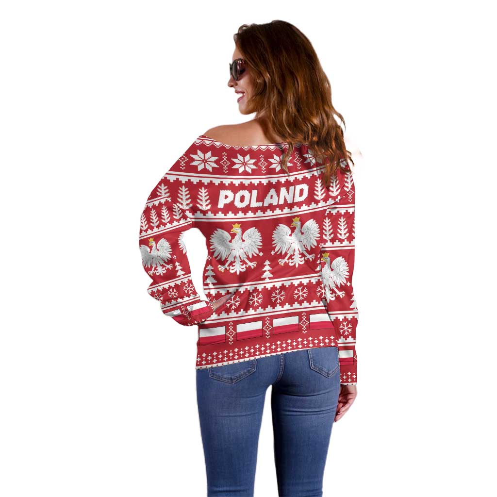 Poland Christmas Off Shoulder Sweater Emblem With Flag Style - Wonder Print Shop