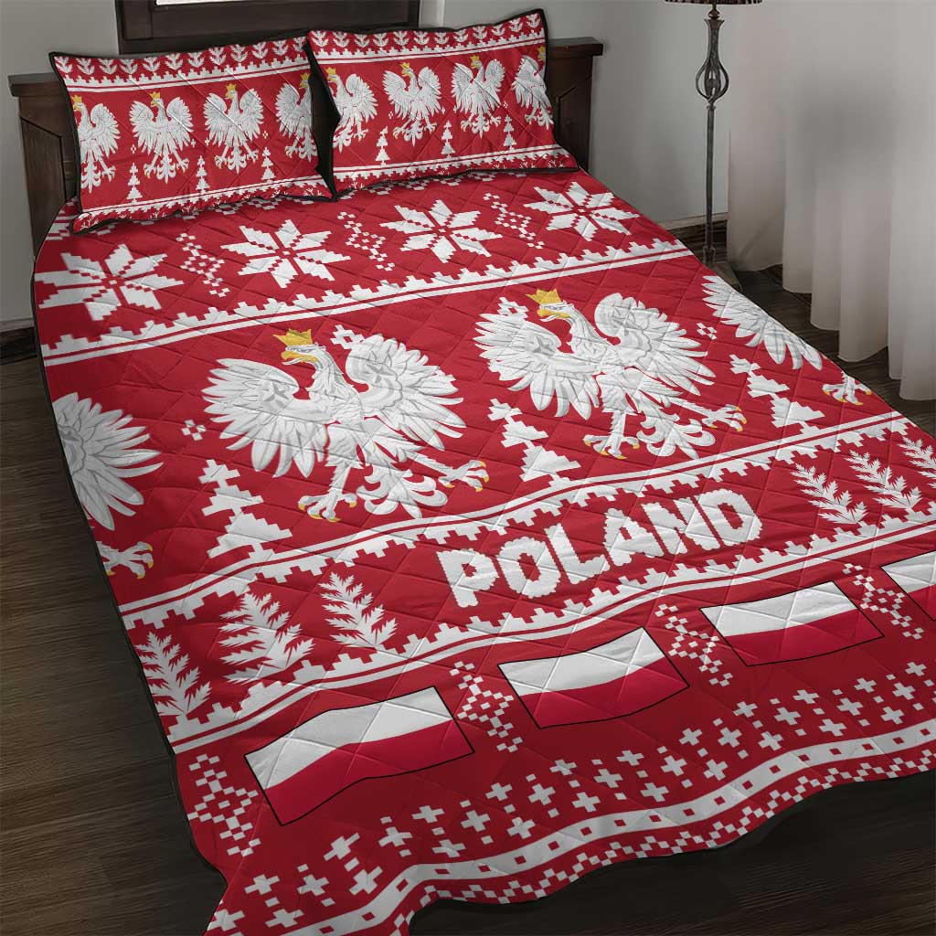 Poland Christmas Quilt Bed Set Emblem With Flag Style - Wonder Print Shop