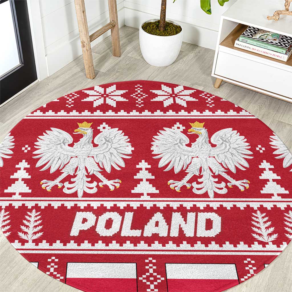 Poland Christmas Round Carpet Emblem With Flag Style - Wonder Print Shop