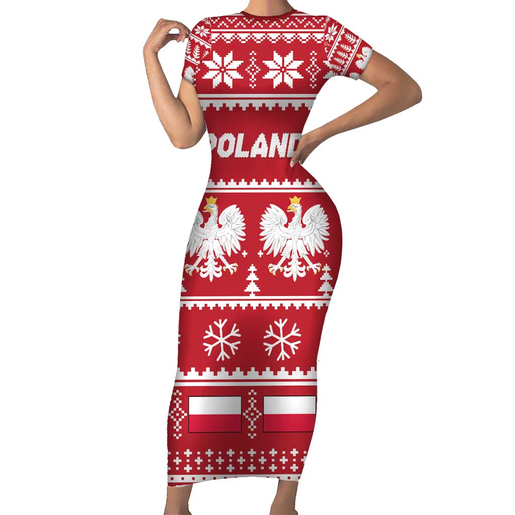 Poland Christmas Short Sleeve Bodycon Dress Emblem With Flag Style - Wonder Print Shop