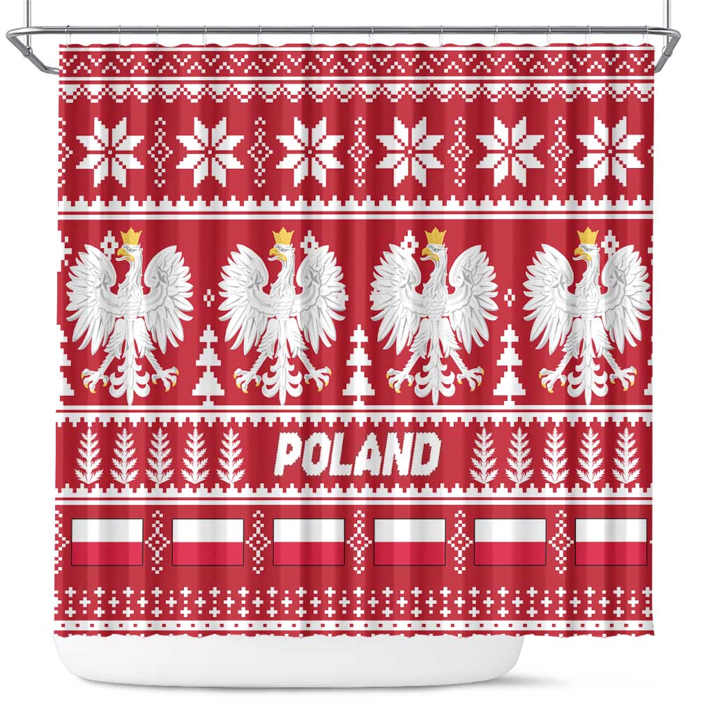 Poland Christmas Shower Curtain Emblem With Flag Style - Wonder Print Shop