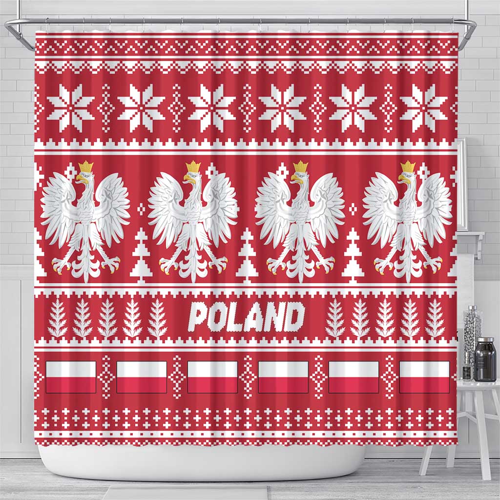 Poland Christmas Shower Curtain Emblem With Flag Style - Wonder Print Shop