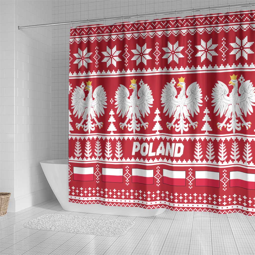 Poland Christmas Shower Curtain Emblem With Flag Style - Wonder Print Shop