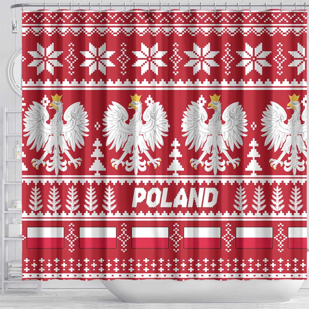Poland Christmas Shower Curtain Emblem With Flag Style - Wonder Print Shop