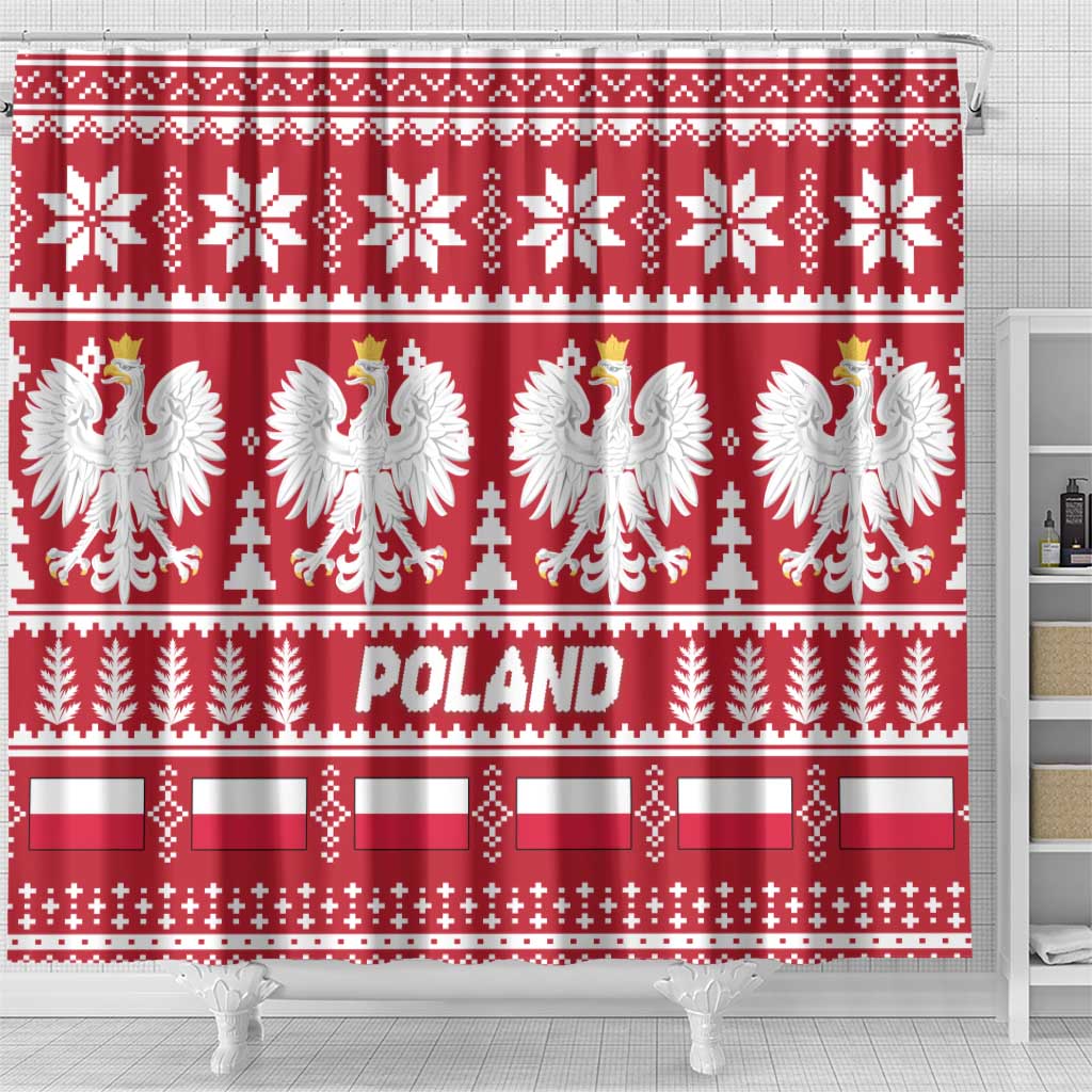 Poland Christmas Shower Curtain Emblem With Flag Style - Wonder Print Shop