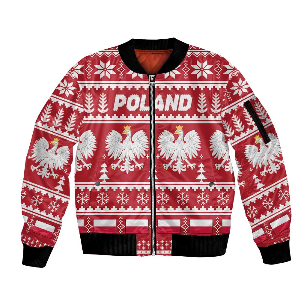 Poland Christmas Sleeve Zip Bomber Jacket Emblem With Flag Style - Wonder Print Shop