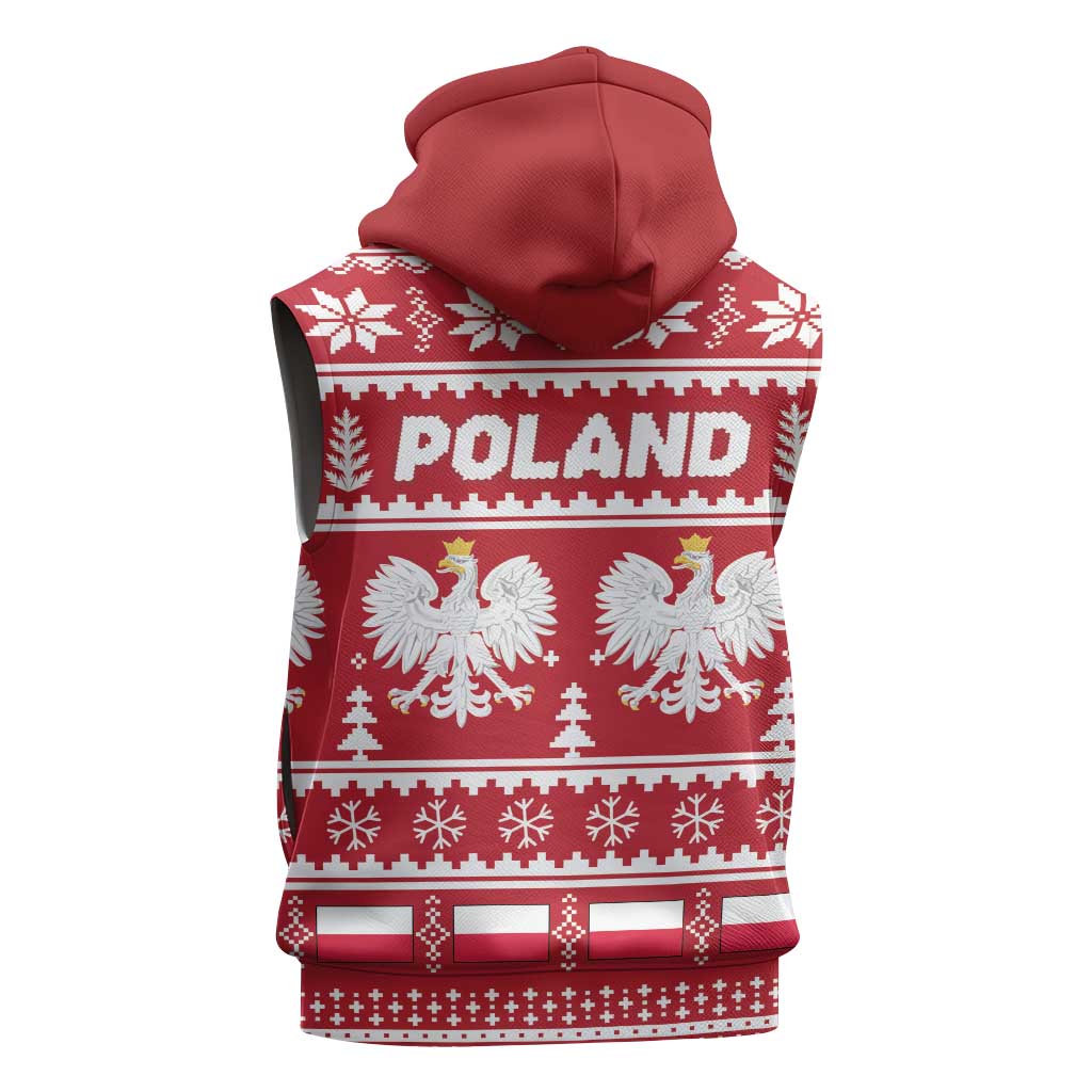 Poland Christmas Sleeveless Zip Hoodie Emblem With Flag Style - Wonder Print Shop