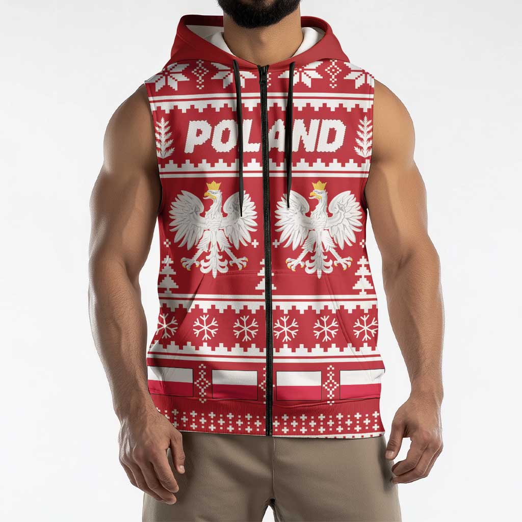 Poland Christmas Sleeveless Zip Hoodie Emblem With Flag Style - Wonder Print Shop