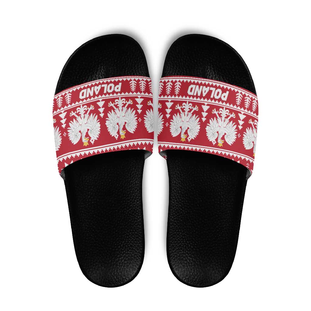 Poland Christmas Slide Sandals Emblem With Flag Style - Wonder Print Shop