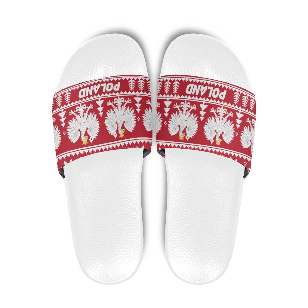 Poland Christmas Slide Sandals Emblem With Flag Style - Wonder Print Shop