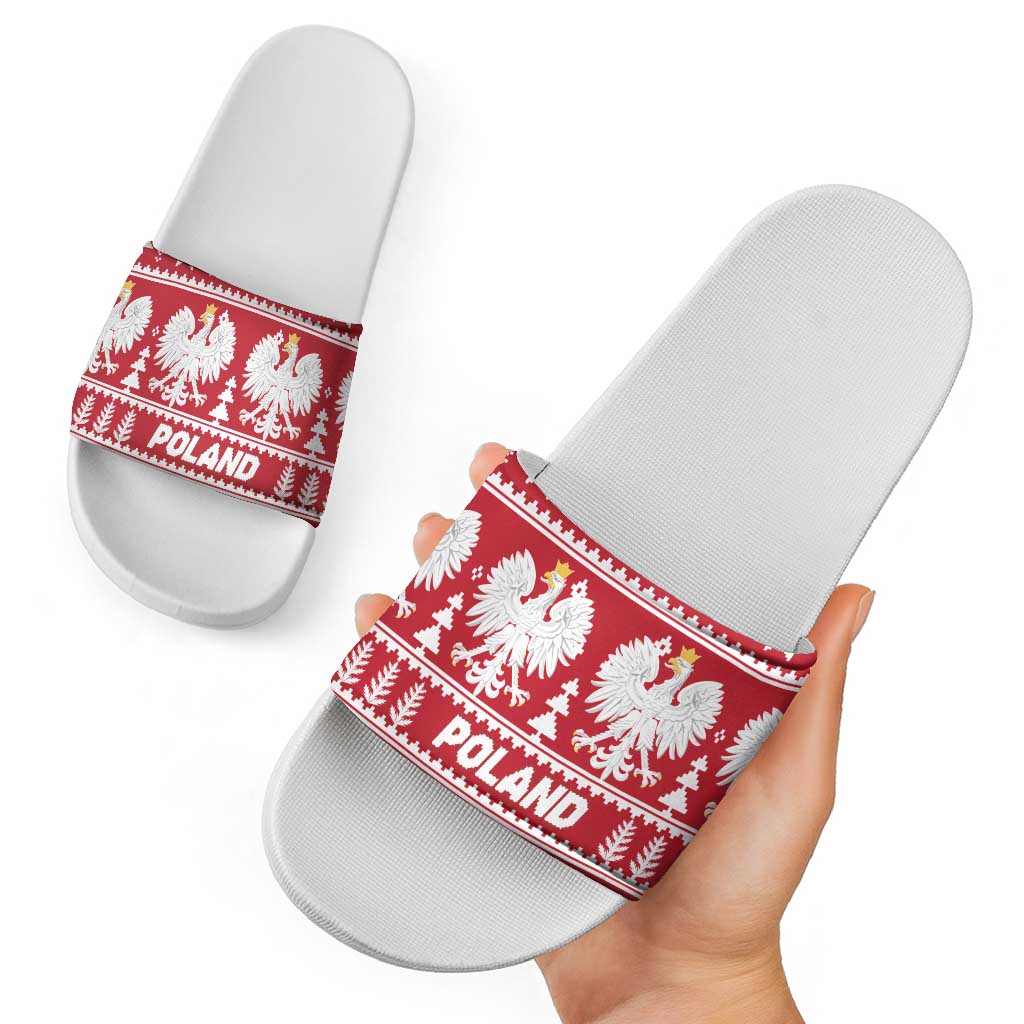 Poland Christmas Slide Sandals Emblem With Flag Style - Wonder Print Shop