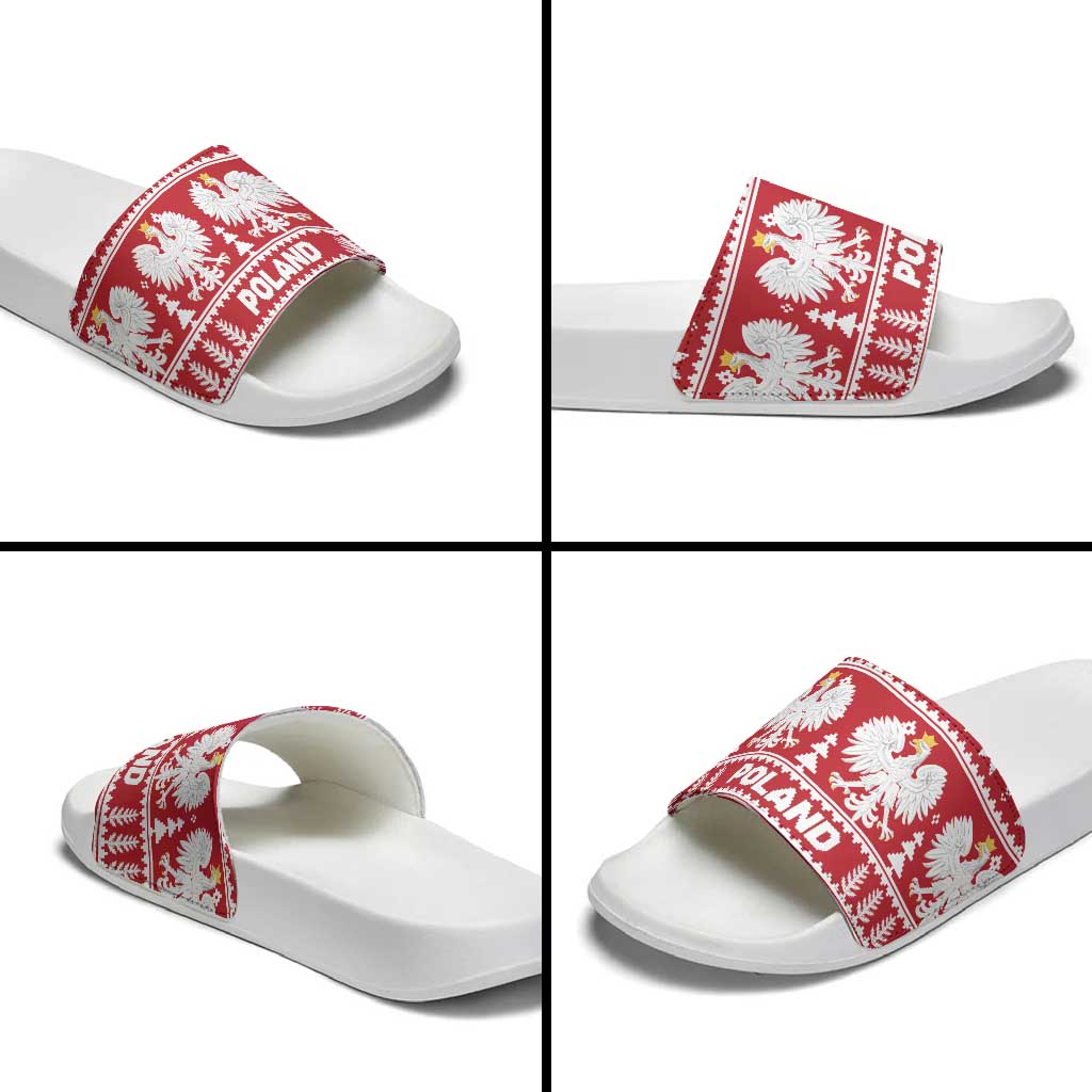 Poland Christmas Slide Sandals Emblem With Flag Style - Wonder Print Shop