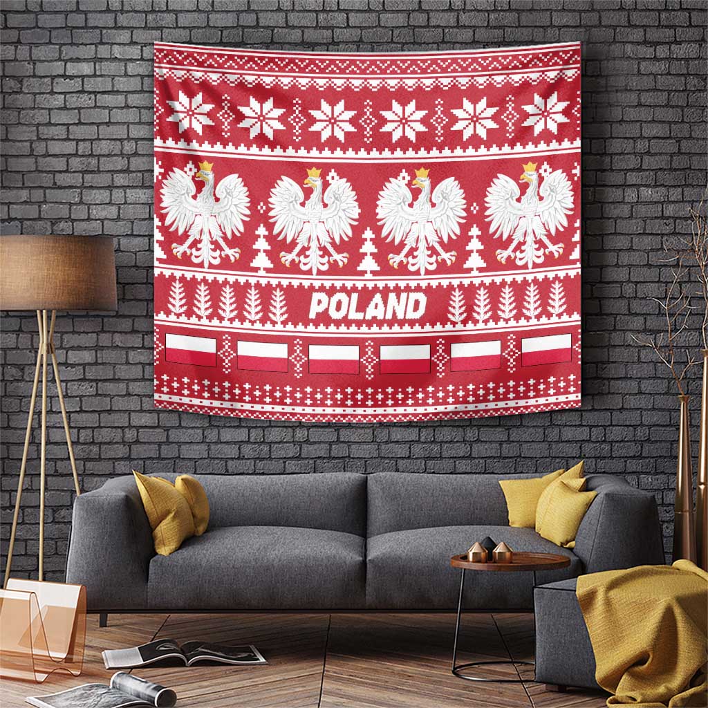 Poland Christmas Tapestry Emblem With Flag Style - Wonder Print Shop