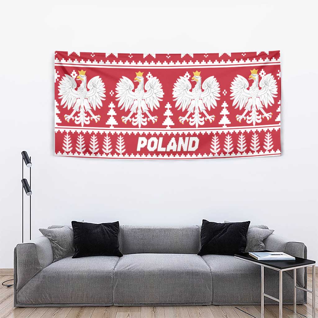 Poland Christmas Tapestry Emblem With Flag Style - Wonder Print Shop