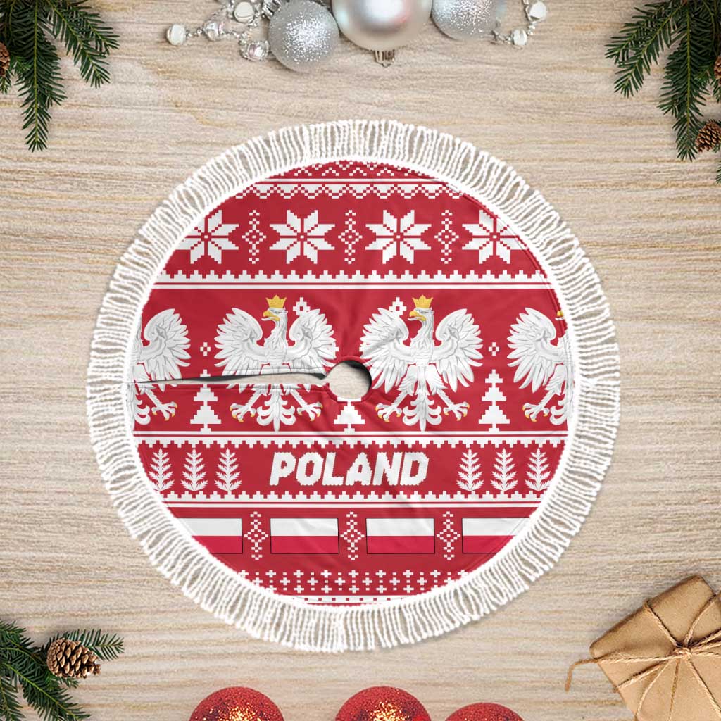 Poland Christmas Tree Skirt Emblem With Flag Style - Wonder Print Shop