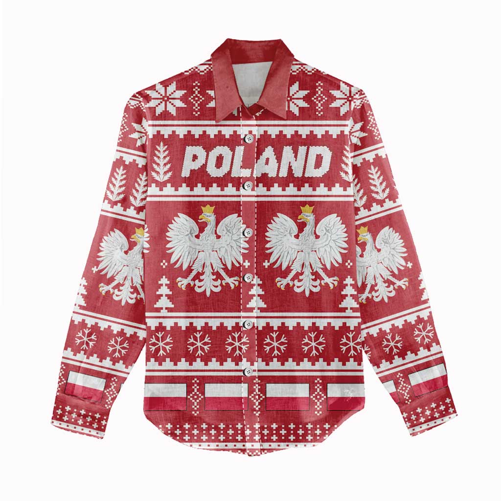 Poland Christmas Women Casual Shirt Emblem With Flag Style - Wonder Print Shop