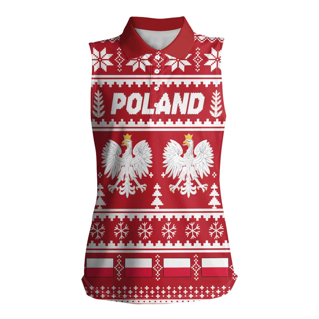 Poland Christmas Women Sleeveless Polo Shirt Emblem With Flag Style - Wonder Print Shop