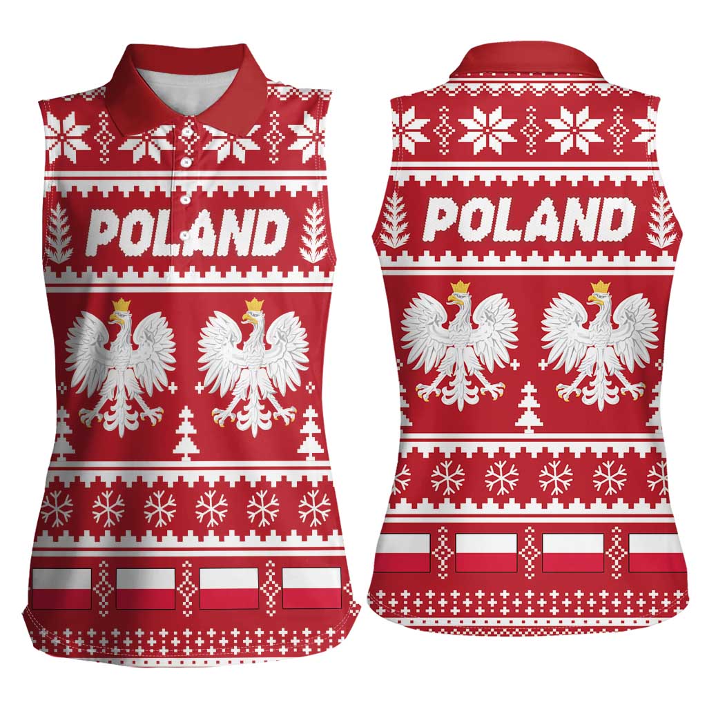 Poland Christmas Women Sleeveless Polo Shirt Emblem With Flag Style - Wonder Print Shop