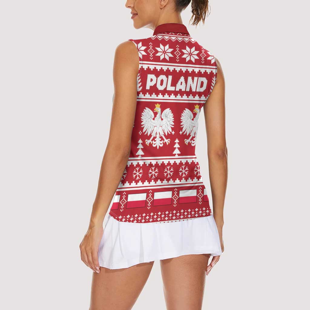Poland Christmas Women Sleeveless Polo Shirt Emblem With Flag Style - Wonder Print Shop