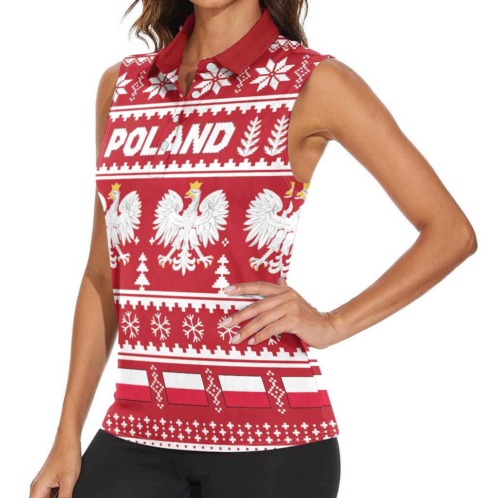 Poland Christmas Women Sleeveless Polo Shirt Emblem With Flag Style - Wonder Print Shop
