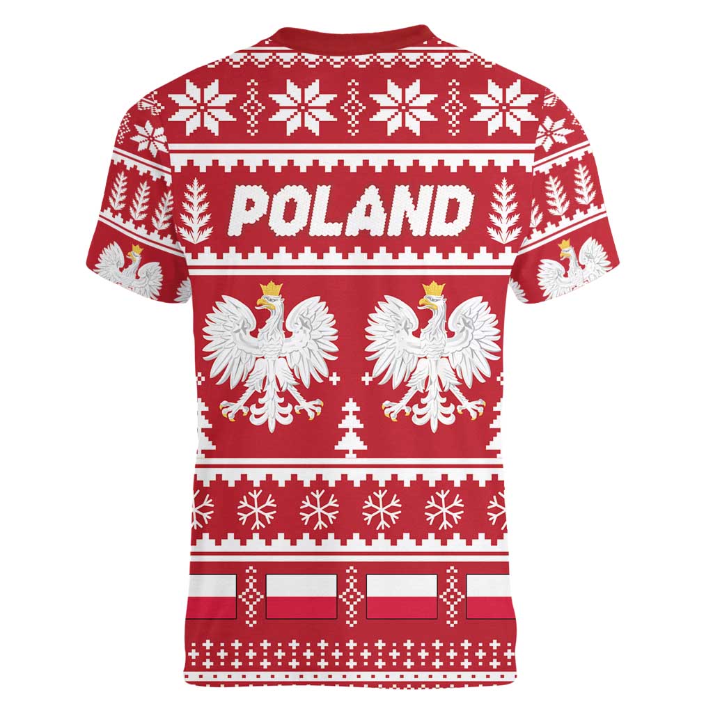 Poland Christmas Women V-Neck T-Shirt Emblem With Flag Style - Wonder Print Shop