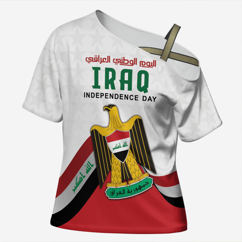 Iraq Independence Day Cross Shoulder Shirt Coat Of Arms With Flag Style