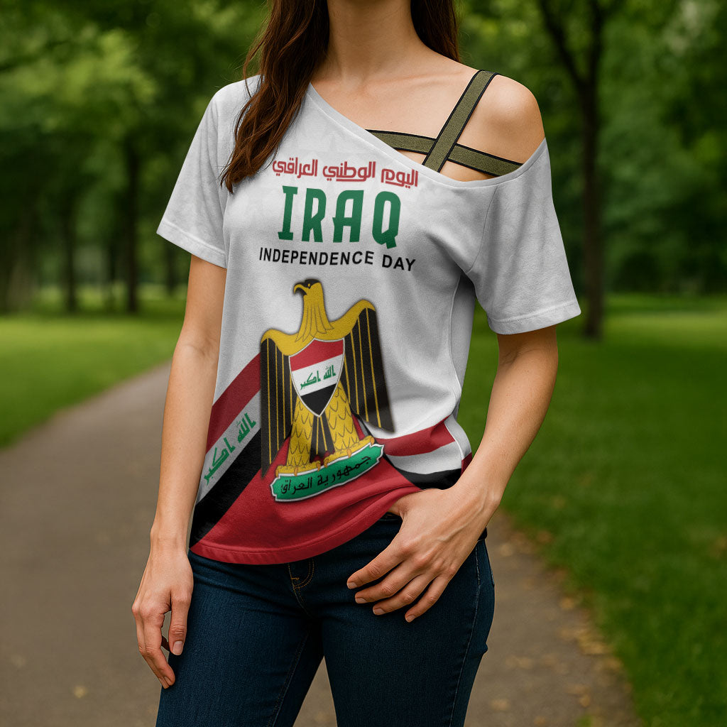 Iraq Independence Day Cross Shoulder Shirt Coat Of Arms With Flag Style