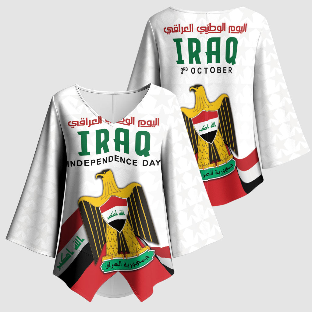 Iraq Independence Day Kimono Sleeve Blouse Coat Of Arms With Flag Style