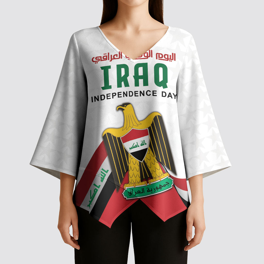 Iraq Independence Day Kimono Sleeve Blouse Coat Of Arms With Flag Style