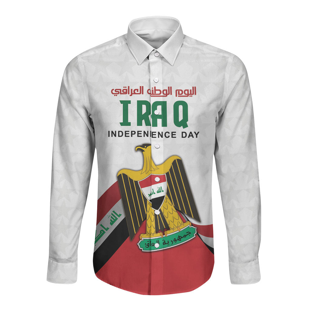 Iraq Independence Day Long Sleeve Button Shirt Coat Of Arms With Flag Style