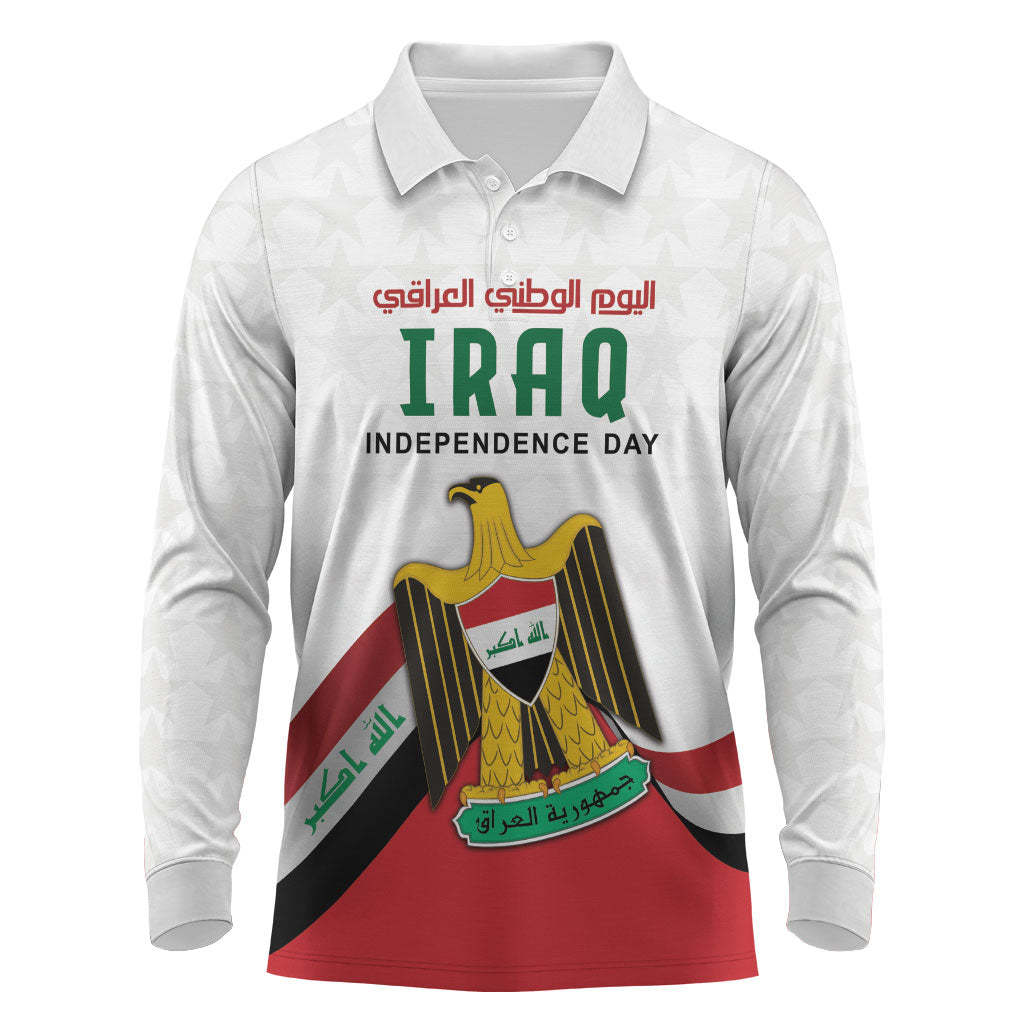 Iraq Independence Day Long Sleeve Polo Shirt Coat Of Arms With Flag Style