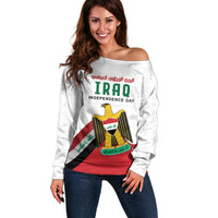Iraq Independence Day Off Shoulder Sweater Coat Of Arms With Flag Style