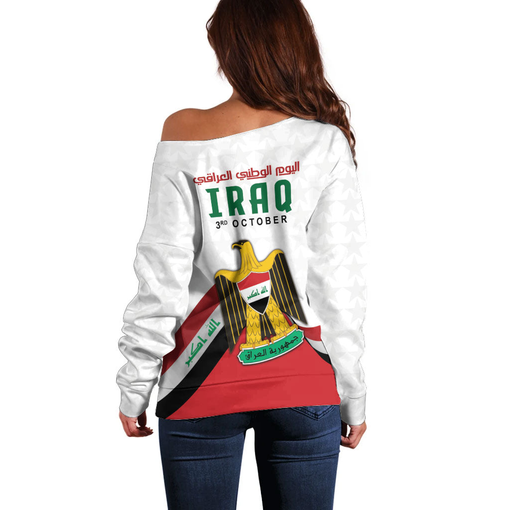 Iraq Independence Day Off Shoulder Sweater Coat Of Arms With Flag Style
