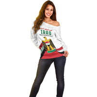 Iraq Independence Day Off Shoulder Sweater Coat Of Arms With Flag Style