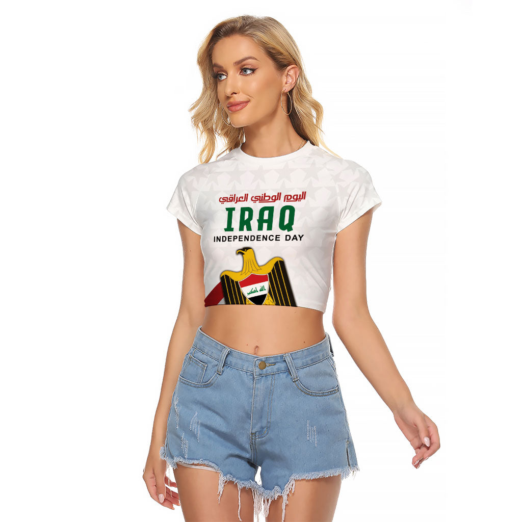 Iraq Independence Day Raglan Cropped T Shirt Coat Of Arms With Flag Style