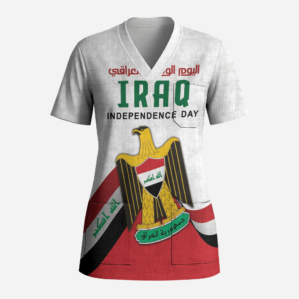 Iraq Independence Day Scrub Top Coat Of Arms With Flag Style