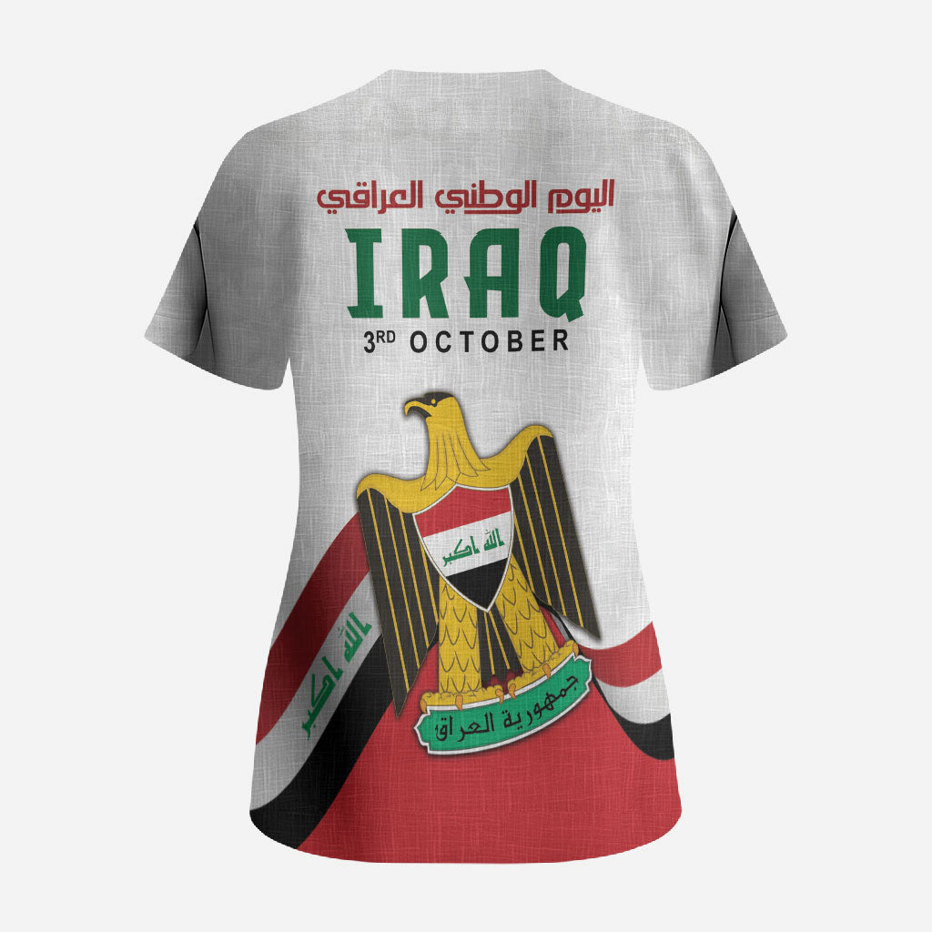 Iraq Independence Day Scrub Top Coat Of Arms With Flag Style