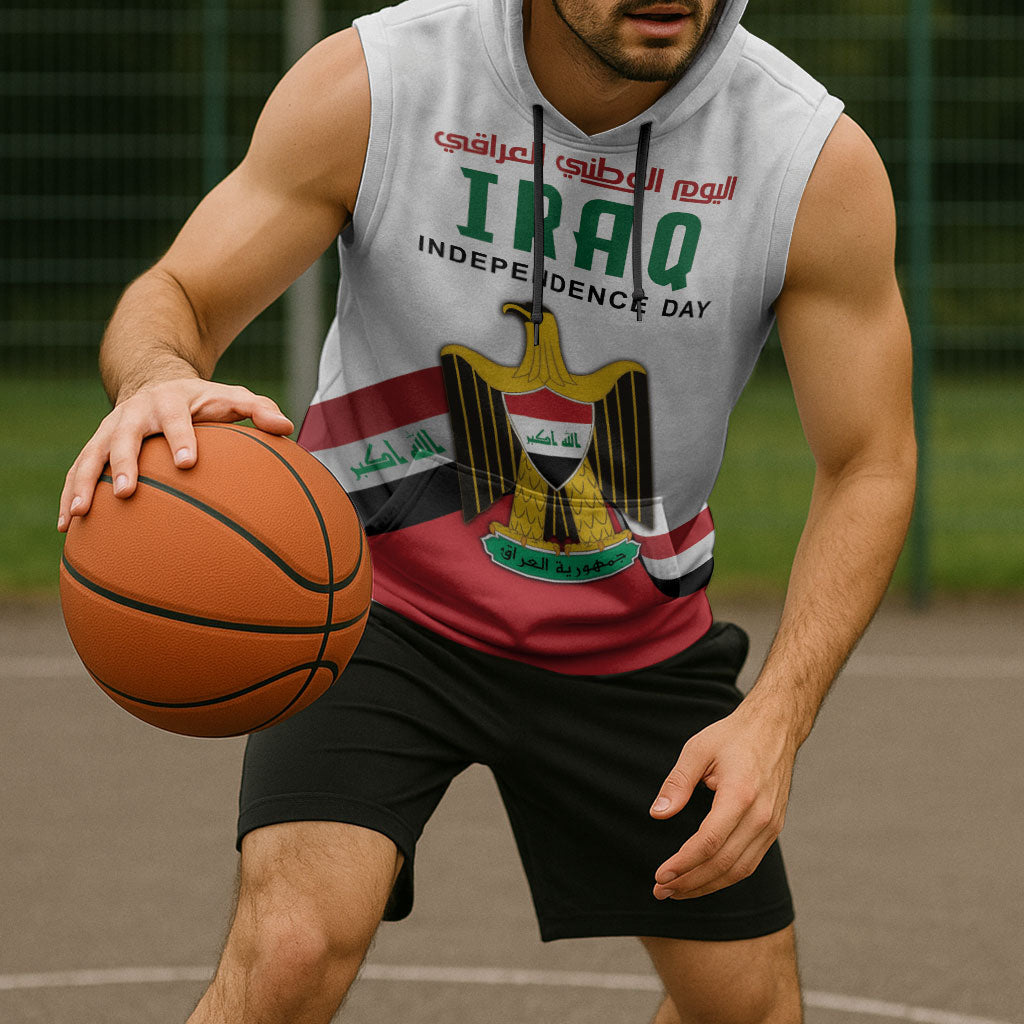 Iraq Independence Day Sleeveless Hoodie Coat Of Arms With Flag Style
