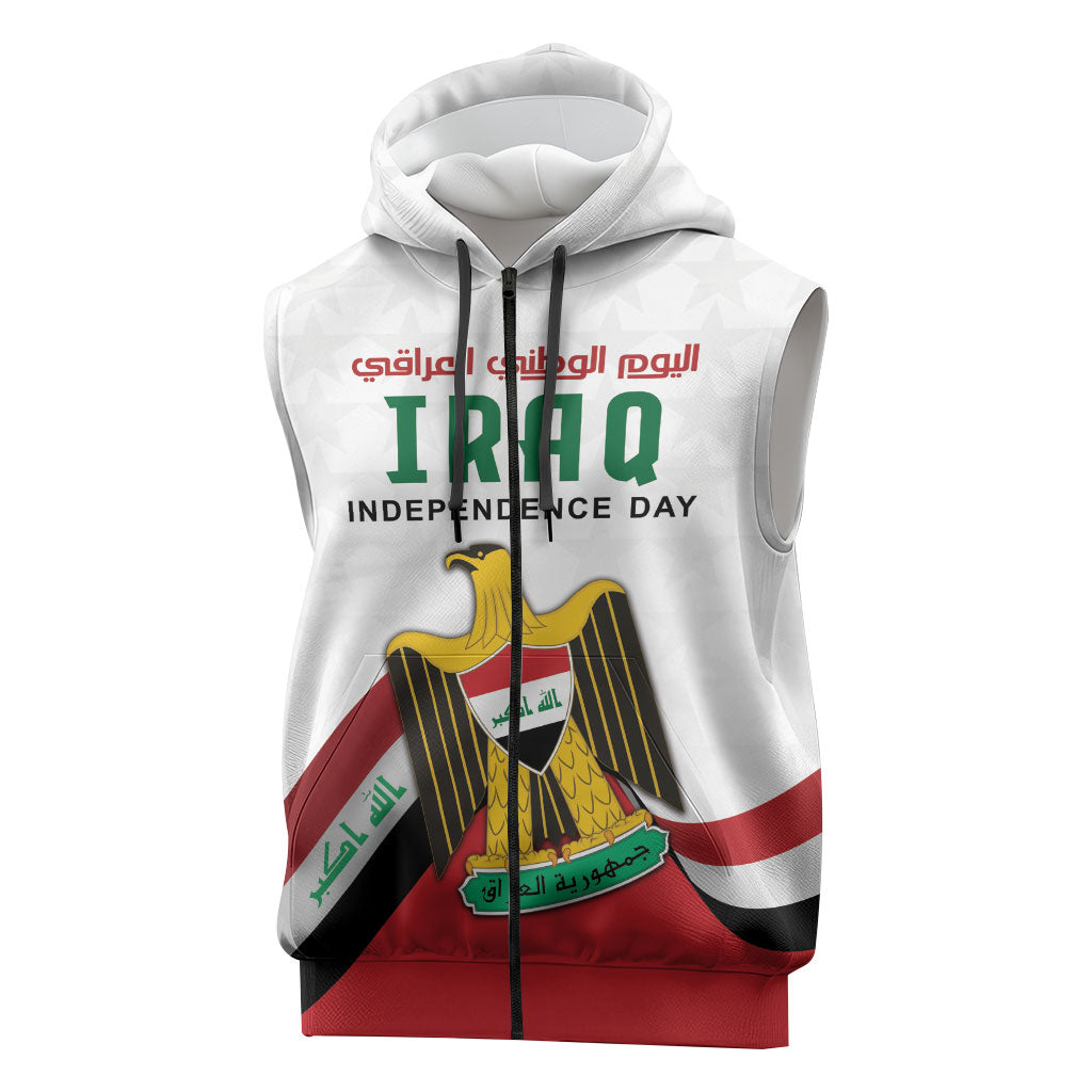 Iraq Independence Day Sleeveless Zip Hoodie Coat Of Arms With Flag Style