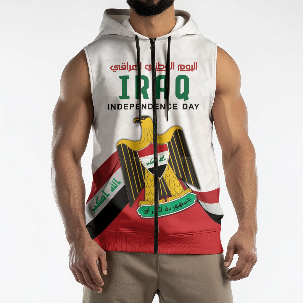 Iraq Independence Day Sleeveless Zip Hoodie Coat Of Arms With Flag Style