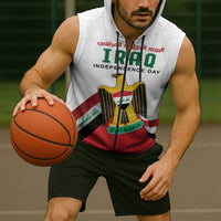 Iraq Independence Day Sleeveless Zip Hoodie Coat Of Arms With Flag Style