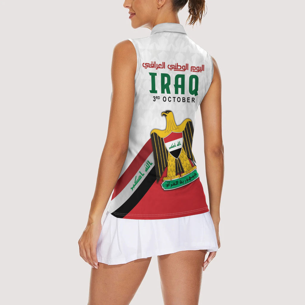 Iraq Independence Day Women Sleeveless Polo Shirt Coat Of Arms With Flag Style