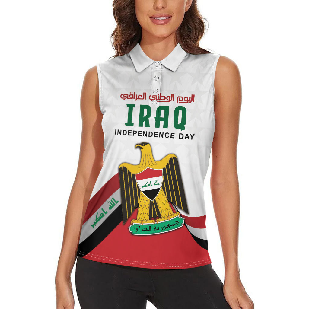 Iraq Independence Day Women Sleeveless Polo Shirt Coat Of Arms With Flag Style