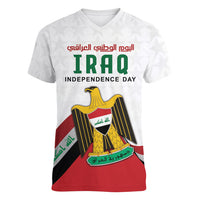 Iraq Independence Day Women V-Neck T-Shirt Coat Of Arms With Flag Style