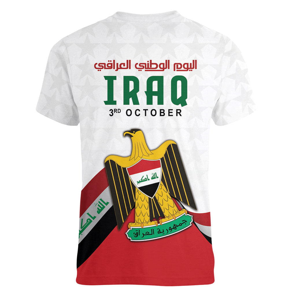 Iraq Independence Day Women V-Neck T-Shirt Coat Of Arms With Flag Style