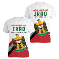 Iraq Independence Day Women V-Neck T-Shirt Coat Of Arms With Flag Style